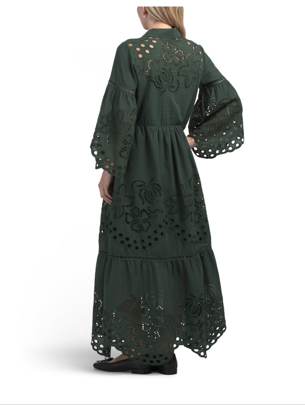 Nwt XL Solitaire Army Green Eyelet Maxi Dress - Picture 2 of 2